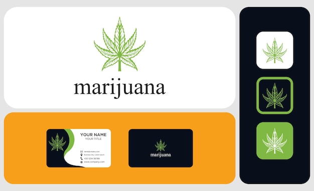 Package logos and business card templates Marijuana leaf medical cannabis premium vector