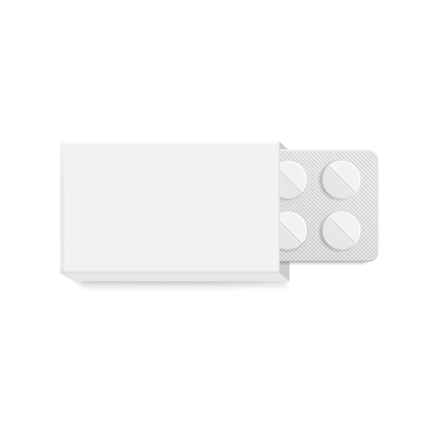 Vector package with tablets medicines mock up isolated on white background vector illustration