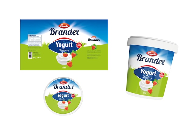 a package of yogurt yogurt sits next to a container of yogurt