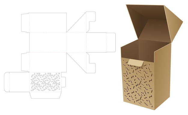 packaging box with stenciled Memphis pattern die cut template and 3D mockup