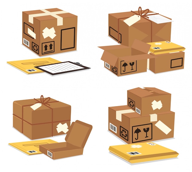 Packaging brown boxes and yellow envelopes