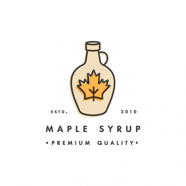 Packaging  template logo and emblem - syrup and topping - maple. Logo in trendy linear style.