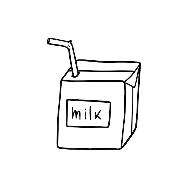 Packaging with a drink and a straw milk juice box food doodle linear cartoon coloring