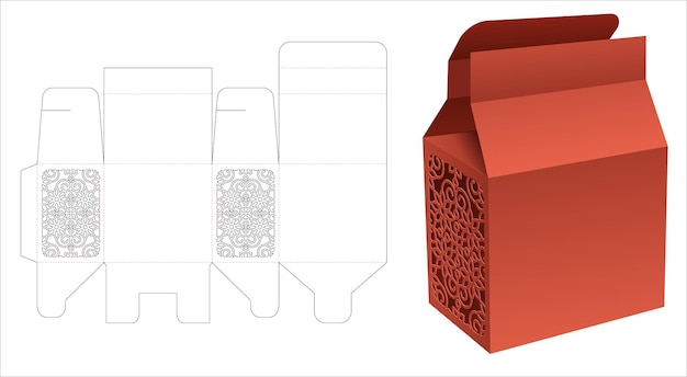 Packaging with stenciled pattern window die cut template and 3D mockup