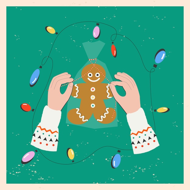 Packing Christmas gingerbread man Christmas and New Year traditions concept