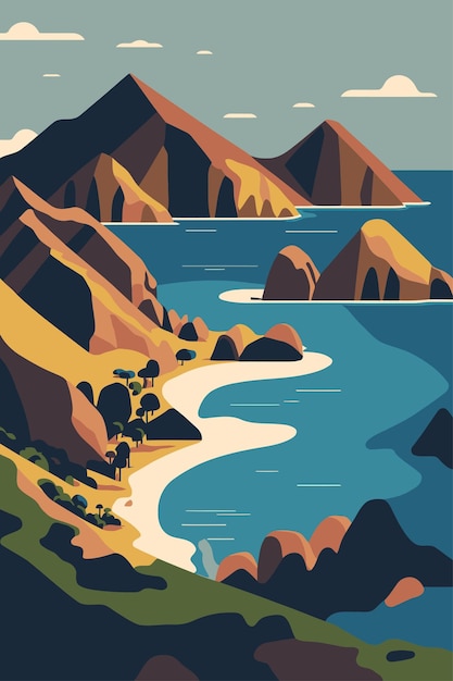 Padar Island indonesia tourism atraction in Vector Illustration