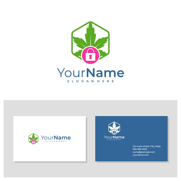 Padlock Cannabis logo with business card template Creative Cannabis logo design concepts