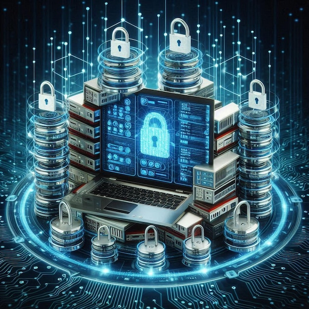 Padlock cybersecurity visuals illustration