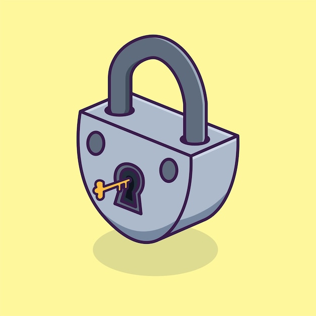 padlock and key cartoon icon illustration isolated object