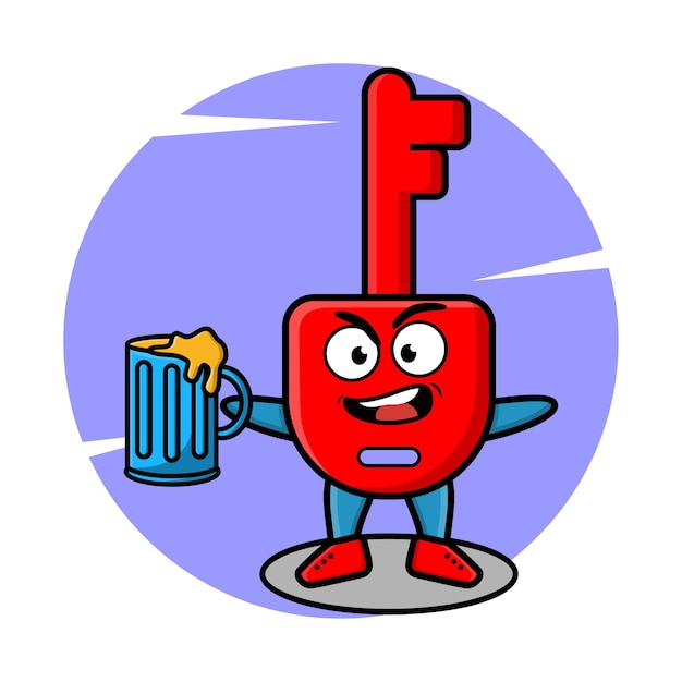 Padlock key cartoon mascot character with beer glass and cute stylish design for tshirt sticker l