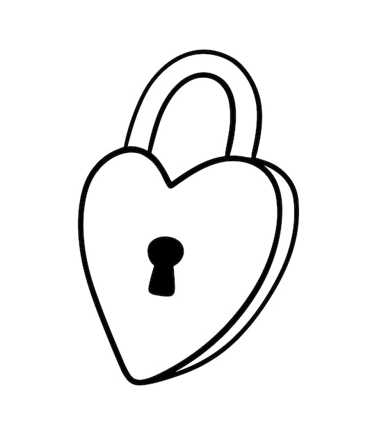 Padlock in the shape of a heart openable with a key symbol of love multiline coloring