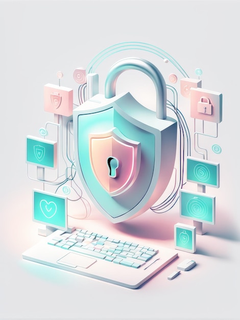 padlock with shield 3d rendering