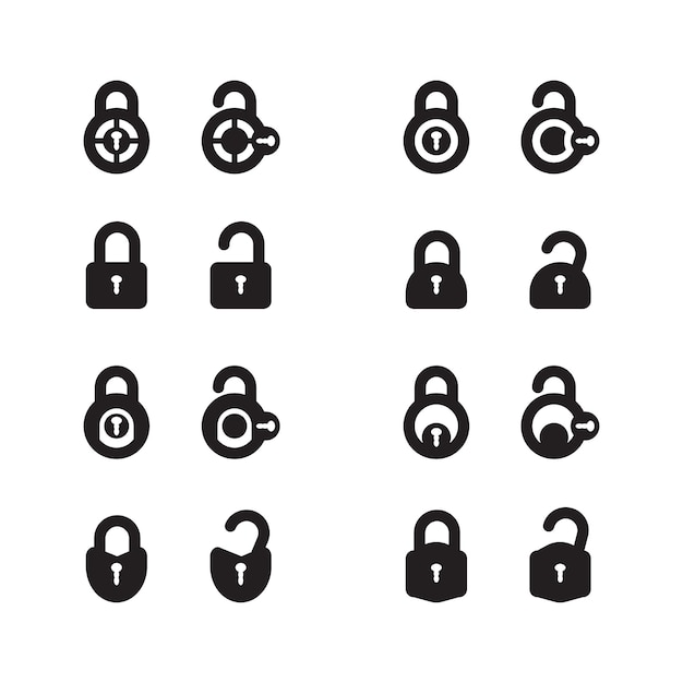 Padlocks set in flat style Lock unlock and key vector icons for mobile applications and web