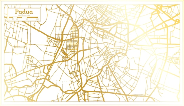 Padua Italy City Map in Retro Style in Golden Color Outline Map