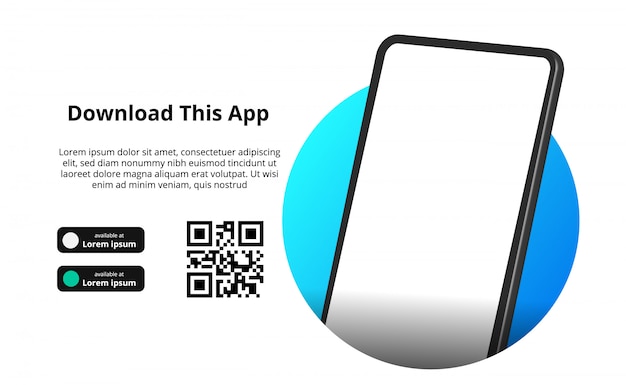 Page banner advertising for downloading app for mobile phone, smartphone. Download buttons with scan qr code template.