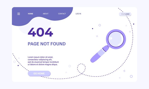 Page not found banner template. Flat illustration of magnifying glass icon for 404 error page