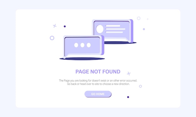 Page not found banner template. Template for 404 error page for with speech message bubble icon