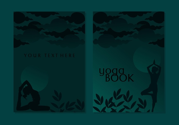 page yoga book covers set template.silhouette woman posing yoga For notebooks, planners, brochures,