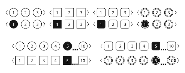 Pagination bars set Collection buttons for site navigation Interface elements for menu and box