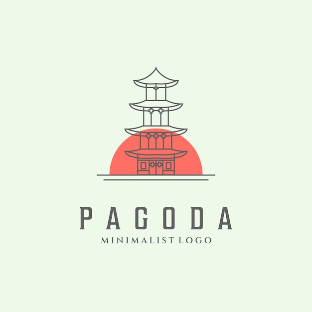 Vector pagoda logo line art building minimalist traditional icon design