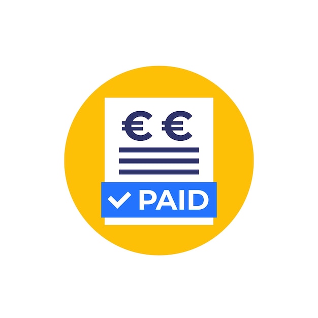 Paid bills icon with euro flat vector