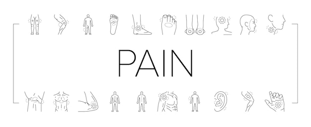 Pain body ache health back icons set vector