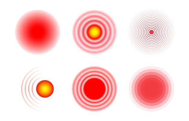 Pain Concentration Icons Red Circles Showing The Epicenter Of Pain In Muscles Legs Head Body