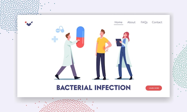 Painful Kidneys Bacterial Infection Pyelonephritis Symptoms Landing Page Template. Male Patient Character Visiting Nephrologist Doctor with Urology System Sickness. Cartoon People Vector Illustration