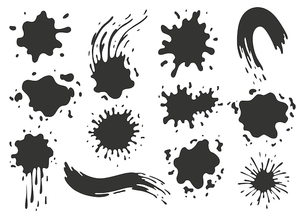 Paint blots Splashes set for design use Grunge shapes collection Dirty stains and silhouettes Black ink splashes