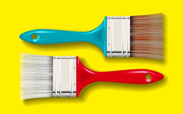 Paint bristle brush with color handle and shadow