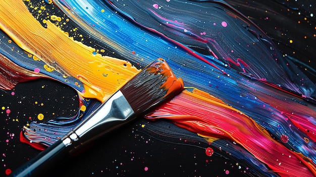 Vector paint brush sliding across a background leaving a thin trail of various bright colors