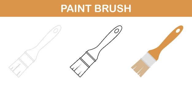 Paint Brush tracing and coloring worksheet for kids