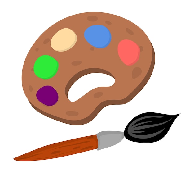 Paint brush with palette. Cartoon art tools icon