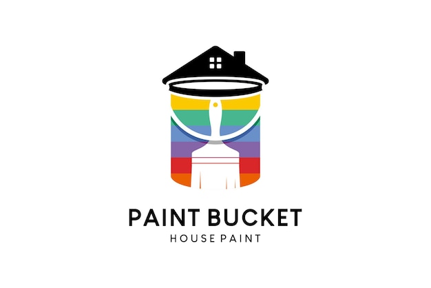 Paint bucket vector illustration logo design a combination of paint bucket house icon and brush