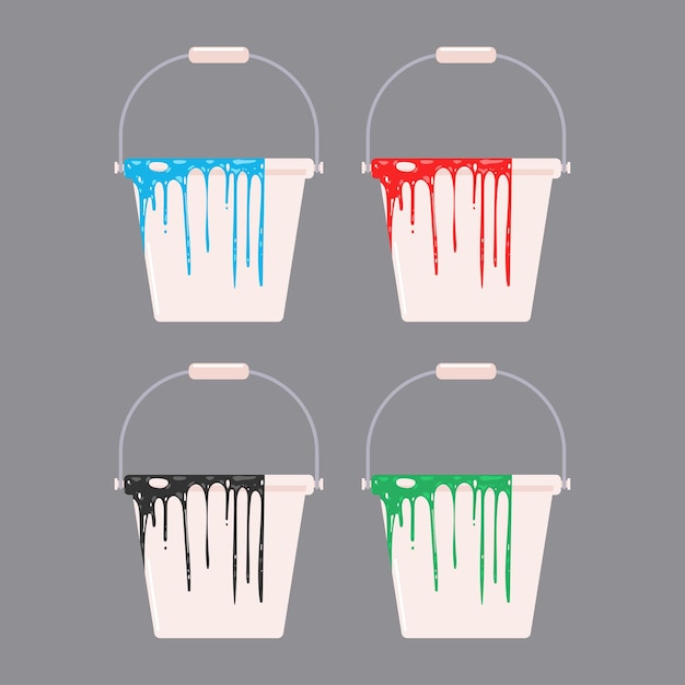 Paint buckets vector cartoon set isolated on a white background