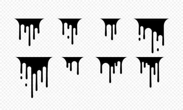 Paint dripping icon. Current drops. Black paint flows. Vector on isolated white background. EPS 10.