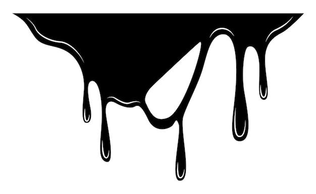 Paint dripping liquid Flowing oil stain Set of black drips Abstract flow stencil current ink streak or fluid smudge Vector illustration on white background