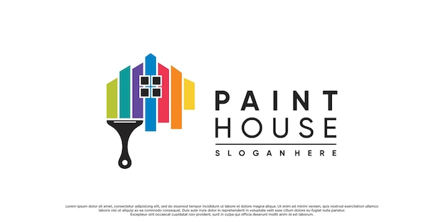 Paint and house logo design with brush element and rainbow color Premium Vector