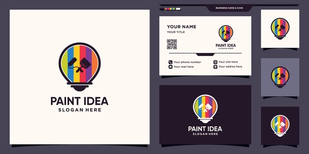 Vector paint idea logo with bulb concept and business card design premium vector