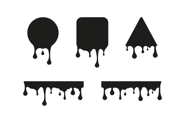 The paint is dripping Dripping liquid Flow of paint stain Set icons vector