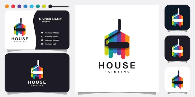 Paint logo with modern house concept Premium Vector