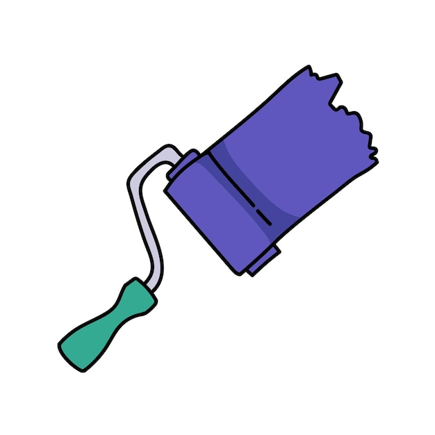 Vector paint roller with trail hand drawn color vector illustration