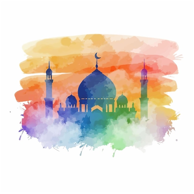 Paint a skyline featuring minarets and domes Water Color illustration