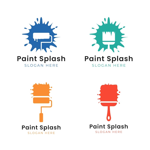 Paint splash logo collection with paintbrush and roller icon