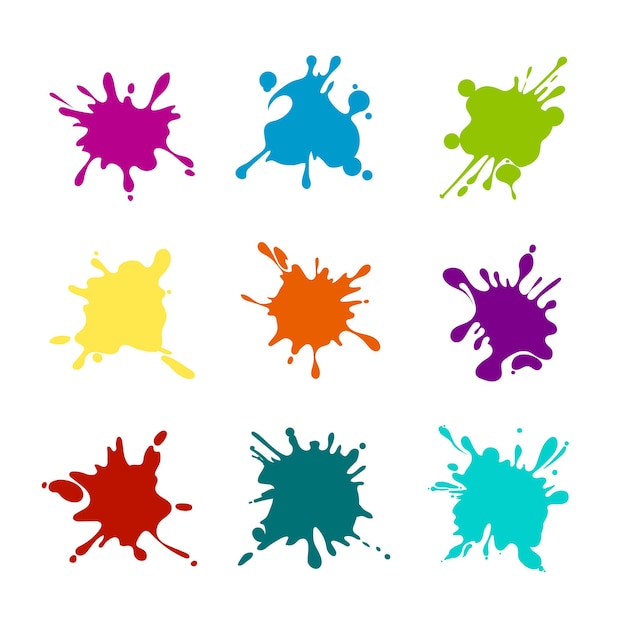 Paint splashes of various colors. Splash paint, stain and blot, blob various colored.