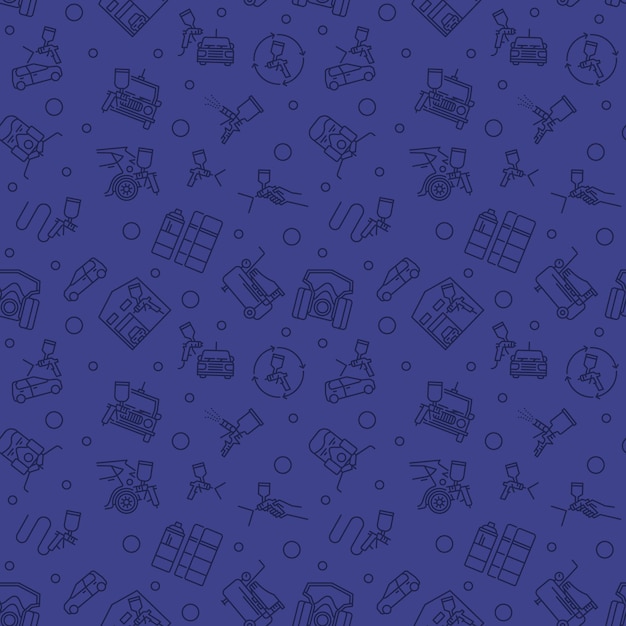 Paint Spray Gun vector Car Painting purple outline seamless pattern