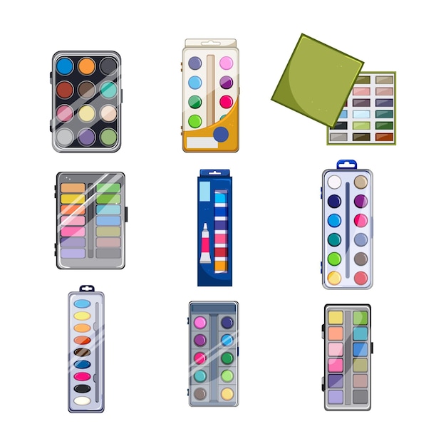 Paint watercolor set cartoon vector illustration