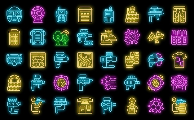 Paintball icons set vector neon