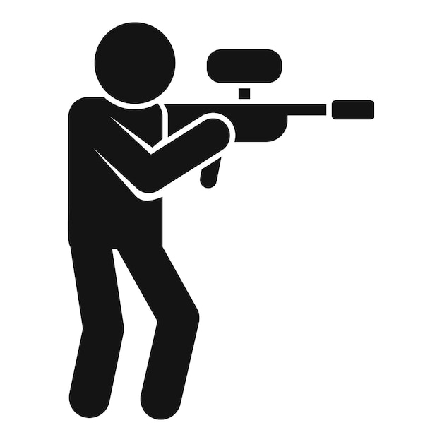 Vector paintball player aiming with paintball gun icon