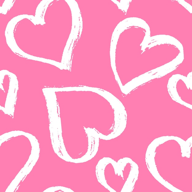 Paintbrush barbie pink hearts white background seamless pattern. Love graphics